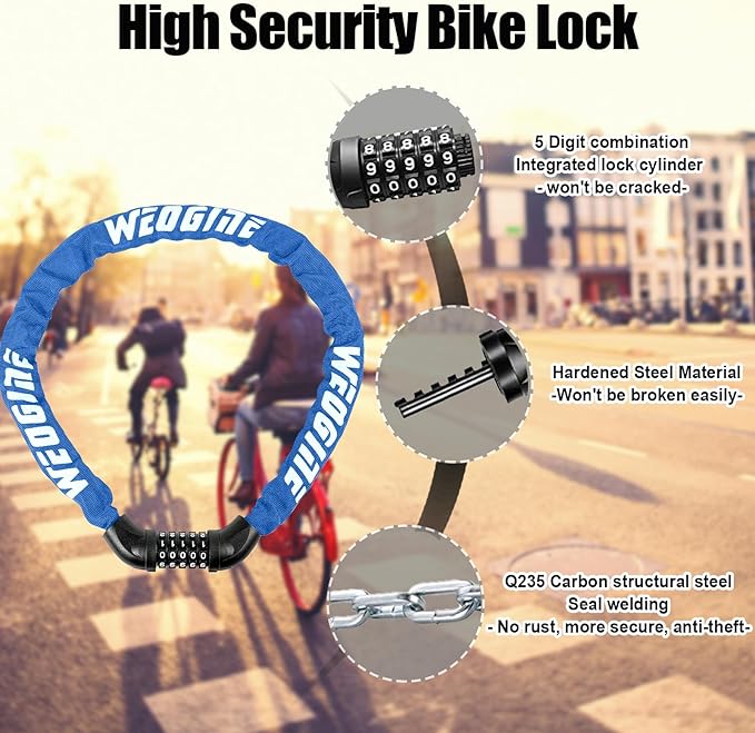 Bike Lock with Numbers and high Security Level, Bike Chain Lock, Bicycle Locks, 5 Digit Combination Lock for Bike, Bicycle, Scooter, Motorcycle, Door, Gate, Fence