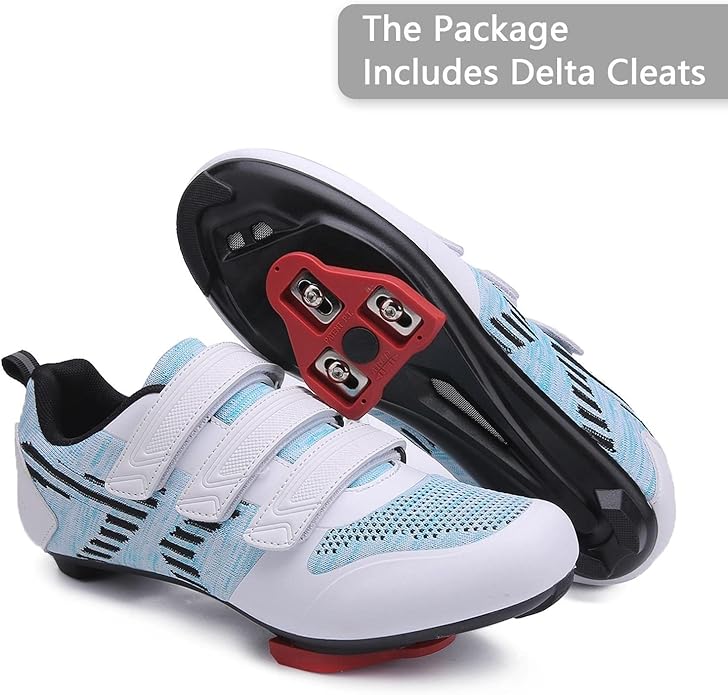 Unisex Road Bike Cycling Shoes Compatible with Peloton Shimano SPD Bike Riding Shoes for Men Women, 3 Straps, Pre-Installed Delta Cleats for Indoor Outdoor Cycling Biking