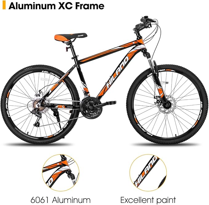 HH HILAND 26'' Mountain Bike, 3 6 Spokes, 21 Speeds Drivetrain, Aluminum Frame 26 Inch Wheels, Disc-Brake Bike for Men Women Men's MTB Bicycle