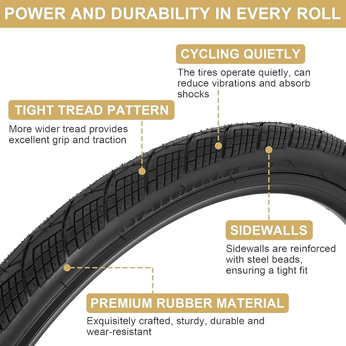2-Pack 20x1.75 Bike Tire Tube, 20 Inch Mountain Bike Tires & Tubes, Folding Replacement Bicycle Tires with 2 Tire Levers for Hybrid, City Commuter, Urban