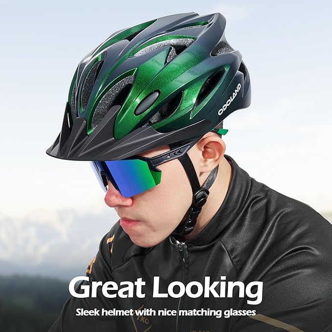 Odoland Adult Bike Helmet and Cycling Sunglasses Set for Men & Women, Safety Certified Bicycle Helmet with UV Protection Glasses for Mountain, Skating, Road, City Commuting & Outdoor Riding