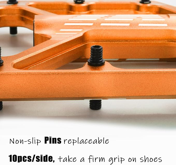 MTB Pedals Flat, Gravel Bike Pedals Flat, Light CNC Aluminum Alloy Platform Pedal w 3 Bearings Cr-Mo Spindle, Grippy Bicycle Pedals w 16pcs Pins, Mountain Bike Pedals Adult Child BMX Bike 9/16"