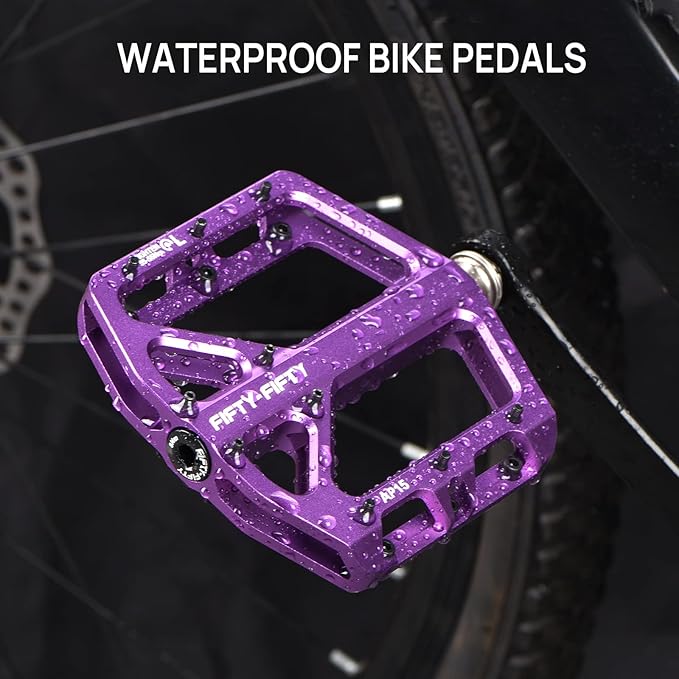 FIFTY-FIFTY Mountain Bike Pedals, Non-Slip and Aluminum Alloy Bicycle Flat Pedals, 9/16" Sealed Bearing, Lightweight and Wide Platform for All Mountain, Enduro, Downhill, E-Bike, MTB