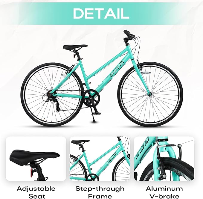 AVASTA Populus 700C Road Bike for Women with Kickstand, 15 17 Inch Lightweight Step Through Aluminum Alloy Frame, 7-Speed Drivetrain, Multiple Colors