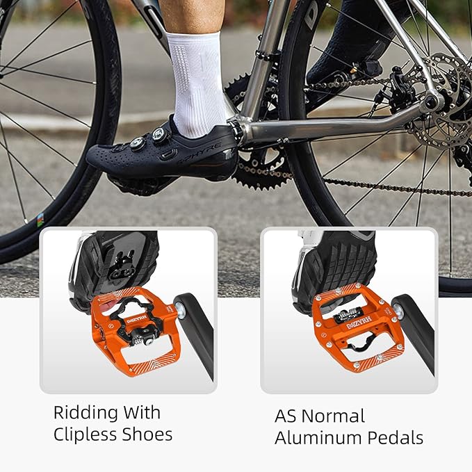 MZYRH Pedal,MTB Mountain Bike Pedals Compatible with Dual Function Sealed Clipless Aluminum 9/16" Bicycle Flat Platform with Cleats for Road, MTB