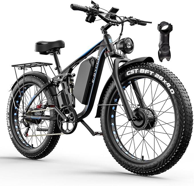 Electric Bike, Max 40-45MPH & 100 Miles, 5000W Peak Dual Motor Adult E-Bike, 52V 32Ah Battery Ebike, 24'' 26" Hydraulic Disc Brakes, Fat Tire All-Terrain Hunting Electric Bike, Full Suspension