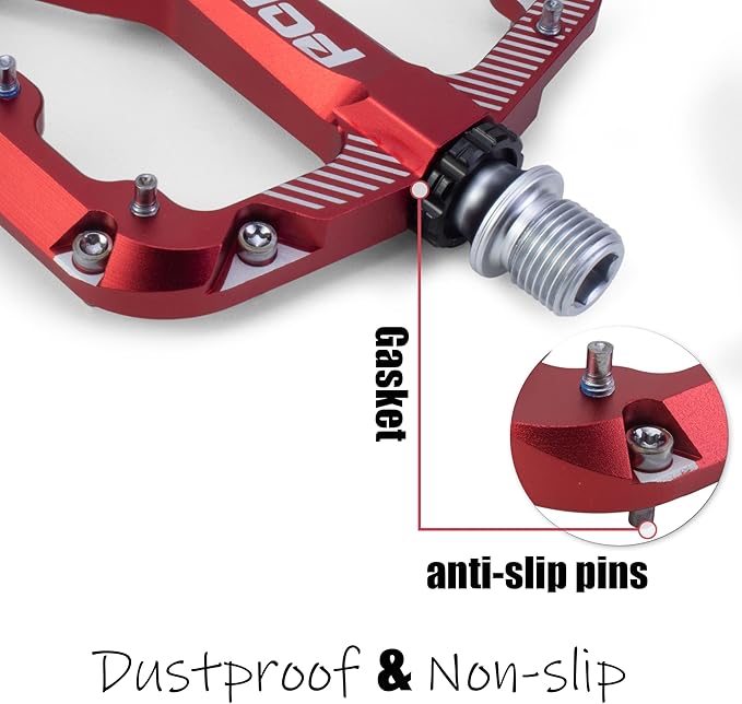 Bike Pedals Mountain Bike Adult, Light MTB Flat Pedals Grippy w 20pcs Non-Slip Studs, Glass Fiber Nylon Composite Platform Pedals w Cr-Mo Axel, 9/16" BMX Road Cruiser Gravel Bicycle Pedals