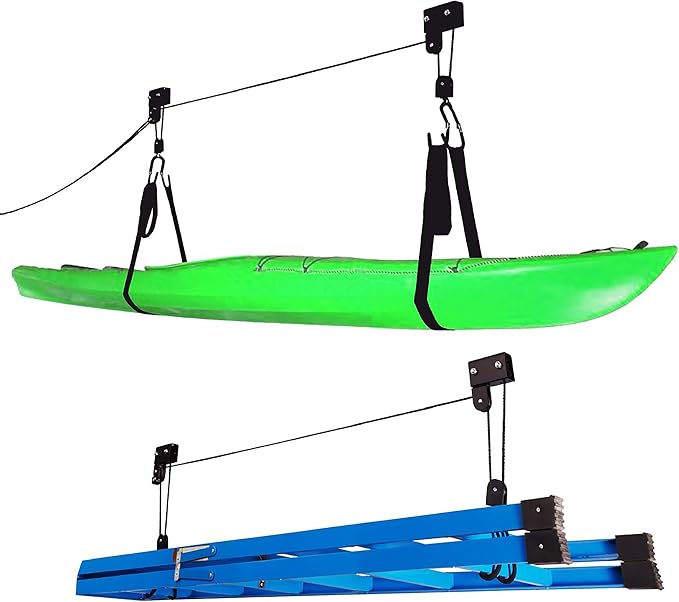 Kayak Hoist - Overhead Garage Storage - Pulley System with 125lb Capacity for Kayak, Canoe, or Bicycle by Bike Lane
