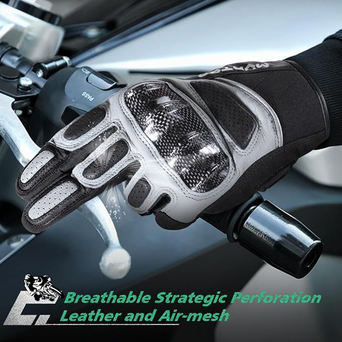 WTACTFUL Goatskin Leather Carbon Knuckle Motorcycle Gloves for Ultimate Protection and Comfort