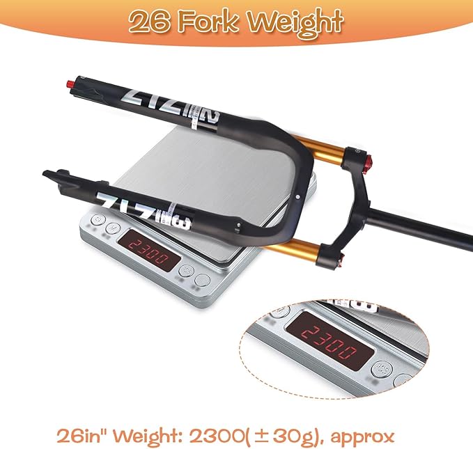 ZTZ 26 * 4.0 inch Fat Tire MTB Air Suspension Fork - Ultralight Rebound Adjustment Front Fork,120mm Travel, 135mm Spacing Hub，9mm QR，Crown Lockout， Ideal for Snow Beach XC Mountain Bikes