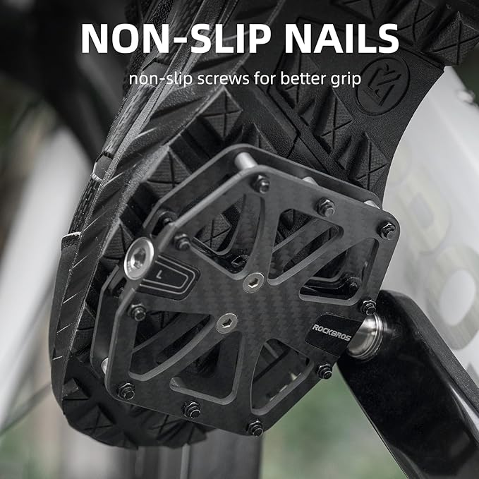 ROCKBROS Mountain Bike Pedals MTB Pedals Carbon Fiber 3 Bearing Lightweight Road Bicycle Pedals Non-Slip 9/16" Wide Flat Pedals