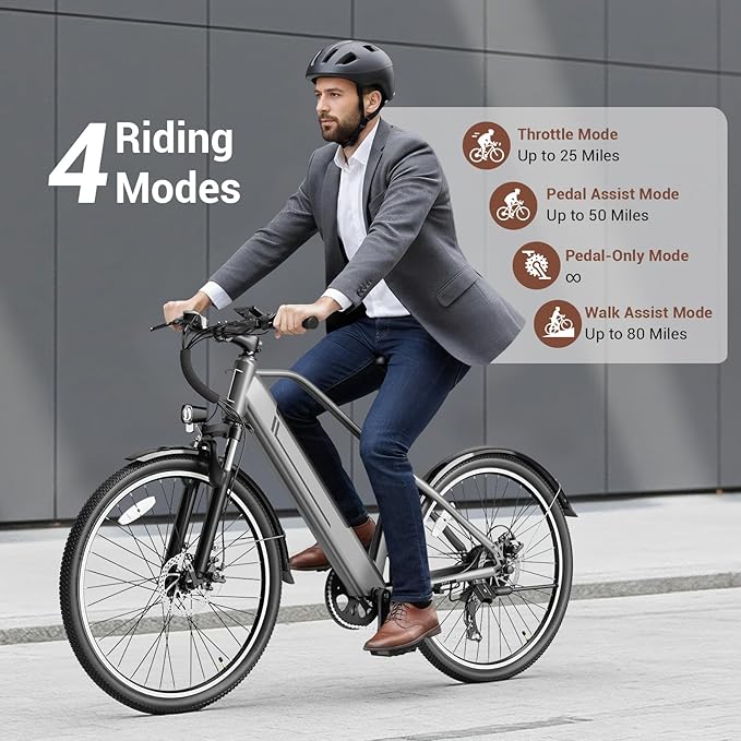 Jasion Roamer/ST/YC1 Electric Bike for Adults, 26" Commuter Ebike 1200W 528WH Removable Battery, 28MPH 62miles, Electric Bicycles for Women/Man, UL2849 Certified