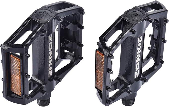 ZONKIE Mountain Bike Pedal, Aluminum Alloy Flat Platform Bicycle Pedals with Reflector for Road Bike and MTB, Sealed DU Bearing, Threads Size 1/2 Inch and 9/16 Inch