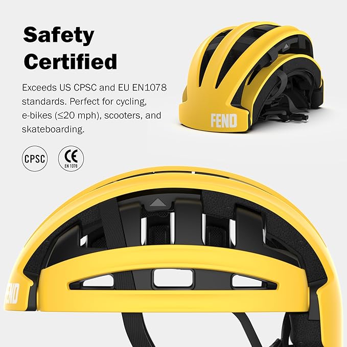 FEND One Foldable Bike Helmet – Patented Smart-Fold 50% Compact Design, Award-Winning Safety CPSC/EN1078 Certified, for Adults, Commuters, E-Bikes, Scooters
