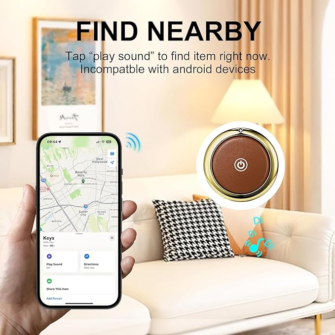 Air -Tags Bluetooth Tracker Item Finders Work for Apple Find My (iOS Only) Real-time Tracking GPS Tracker for Luggage Keys Dogs Cats Backpack Satchel (Black&Brown, 2Pack)