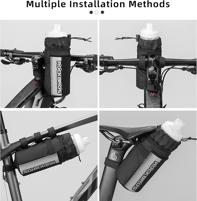 ROCKBROS Bike Water Bottle Holder Bag Bike Bag Handlebar Stem Bag Bicycle Cup Drink Holder Insulated Stem Bag Food Snack Bike Accessories Storage Pouch Bag for Mountain Road Bike