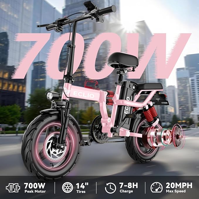 Folding Electric Bike for Adults, 800W Peak Motor 25MPH, Ebike with 48V 14Ah Removable Battery, 35-55 Miles Range, 14'' Adults Electric Bicycles for Men Women Commuter UL 2849 Safety Standard