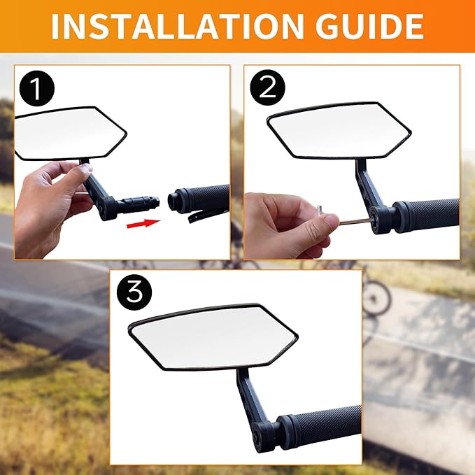 Bike Mirror, HD Glass Bicycle Mirrors for Handlebar Mount, Adjustable Bar End Bike Rear View Mirror, Scratch Resistant Handlebar Mirrors for E-bike, Mountain Bike & Scooter (Left 0.59-0.78")