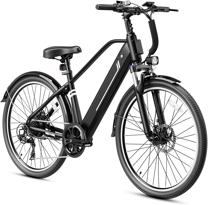 Jasion 26" Electric Bike for Adults, Internal Removable Battery Ebike with 3 Modes & 7-Speed, UL2849 Certified, 1200W Peak Motor, Max 28Mph & 50Miles, Shock Absorber, Electric City Commuter Bicycle