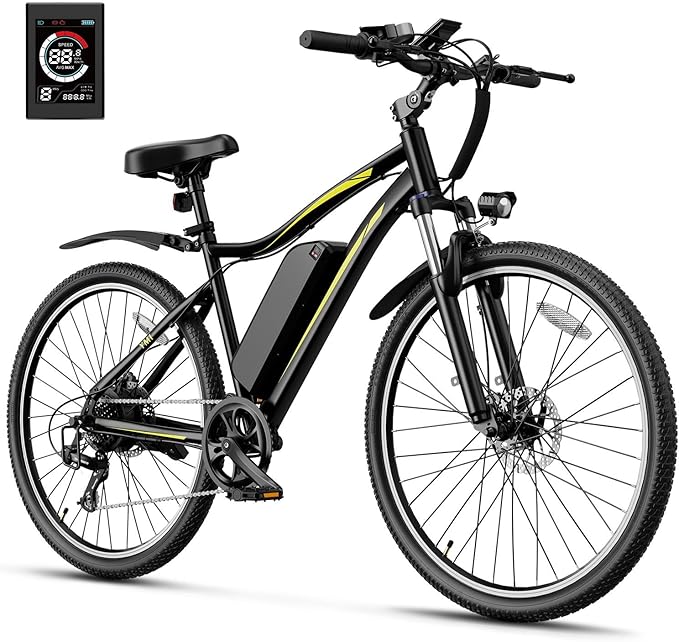 Heybike YM1 Electric Bike for Adults, 1200W Peak Brushless Motor, up to 50Miles, 28mph Max Speed Electric Mountain Bike, 480WH Removable Battery Ebike, 27.5'' Tires, 7-Speed and Front Suspension