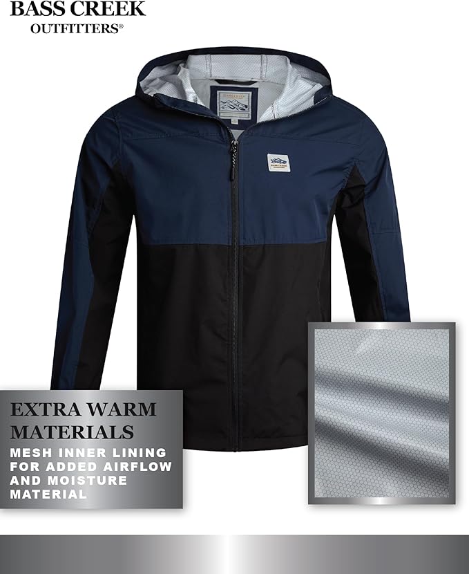 Bass Creek Outfitters Mens Windbreaker - Lightweight Mens Rain Jacket for Running Cycling Hiking with Hood