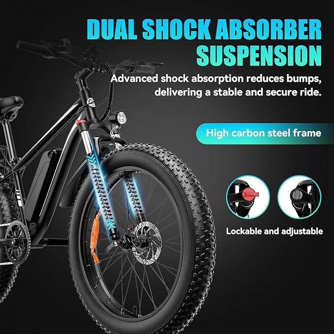 Electric Bike for Adults and Teens, Ebike, Electric Bicycle Mountain Dirt Bike Fat Tire Electric Bike, Multi-Funtional Bike for Work, School, Commute, Off-Road