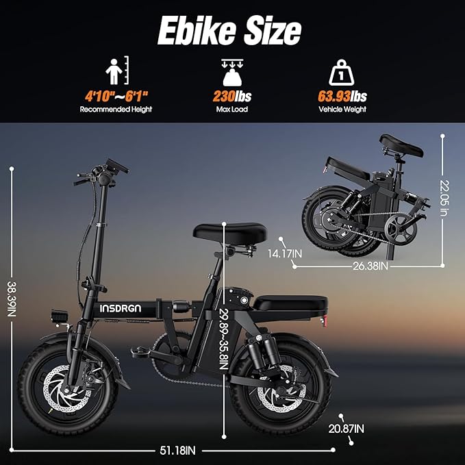 Electric Bike for Adults and Teens, 14" Mini Folding E Bike, 1500W Peak Motor, 48V 768Wh Removable Battery, 35Miles, 20MPH Commuting Electric Mountain Bike, 9 Shock Absorbers, UL2849