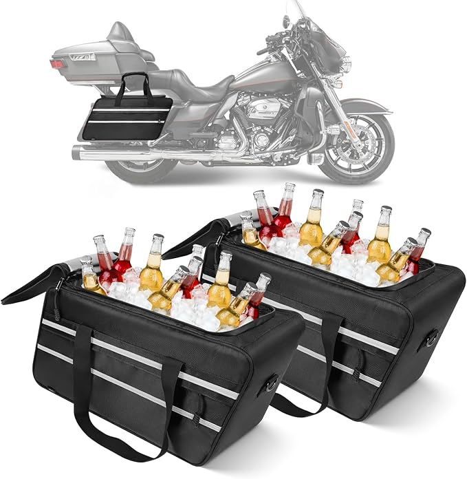 Motorcycle Saddlebag Cooler Liner Bag, Insulated Saddle Bag Compatible with 1993-2024 Harley Touring Electra Glide Road Glide Street Glide Road King with Detachable Shoulder Strap, 1 Pair