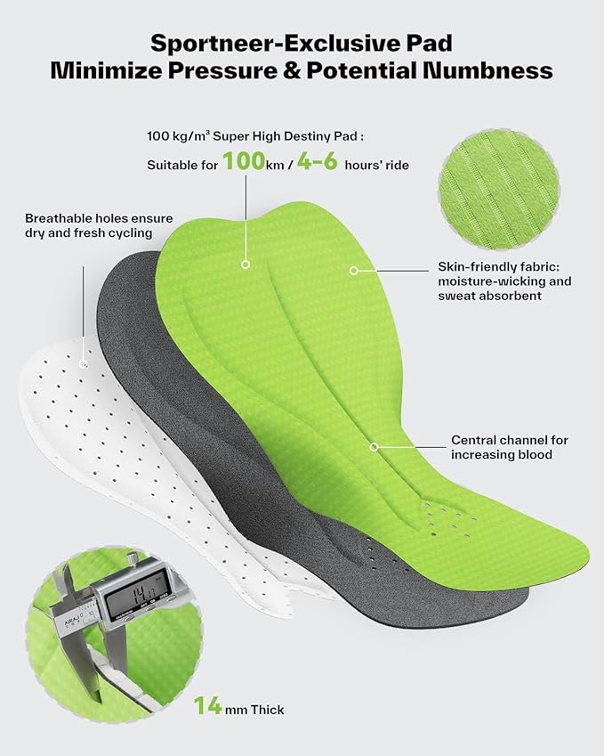 Sportneer Padded Bike Shorts for Men - 4D Padding Mens Bicycle Cycling Biking Clothing Shorts, Breathable and Absorbent