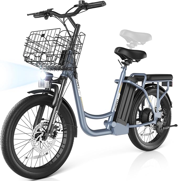Caroma Peak 500W/800W/1200W Electric Scooter with Seat, 20" Fat Tire Electric Bike with 48V Removable Battery, Up to 30Miles & 20MPH, Adult Scooter for Commuting with Basket&Adjustable Seat