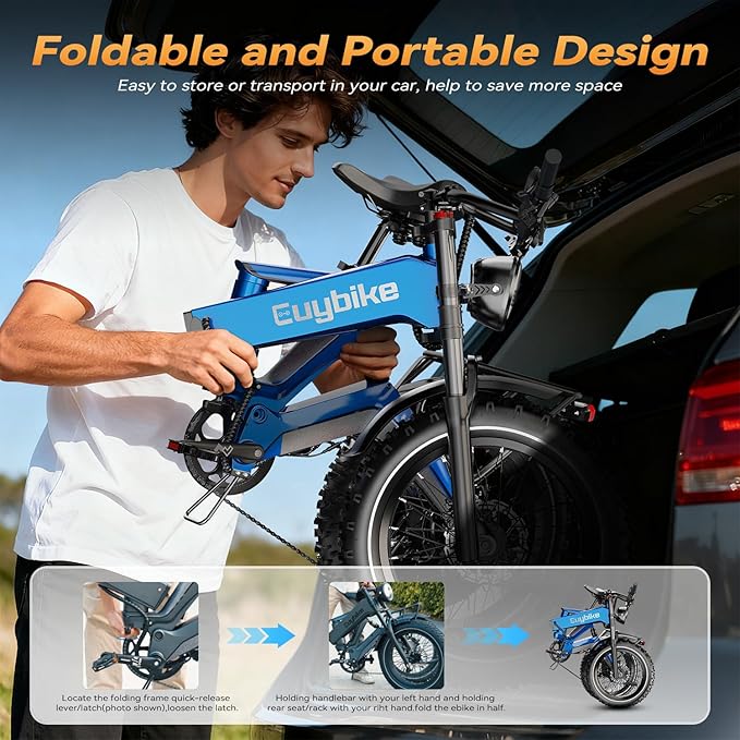 2000W/3000W Peak Motor Electric Bike for Adults, 48V/52V 25AH/30AH Battery Full Suspension Foldable Ebike, 20"x4.0" Fat Tires 35MPH Dirt Bike, 100/120 Miles Hydraulic Brake Magnesium Alloy Motorcycle