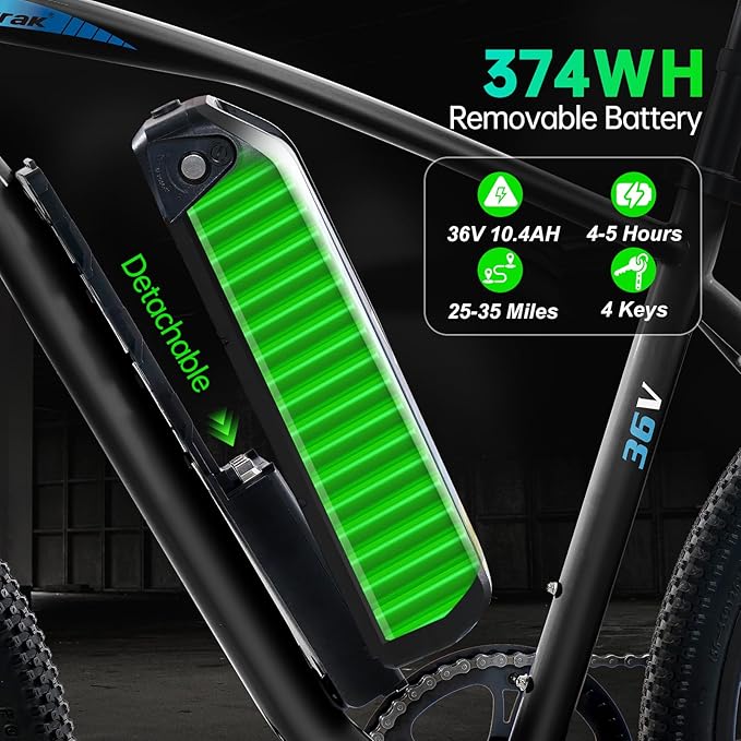 Electric Mountain Bike for Adults 26" Step-Over/Thru Commuter Ebike for Men Women, 540W/1100W Peak Motor, 374Wh/500Wh Removable Battery,7-Speed