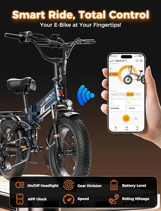 Jasion X-Hunter ST/PRO Foldable Electric Bike for Adults with 20'' Fat Tire,Up to 71-80 Miles Range Ebike,1800W/1400W Peak Motor,30+MPH E Bike,Full Suspension&Dual Hydraulic Disc Brakes Bicycles