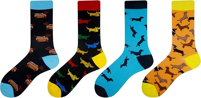 Cansok Men's 2/4 Packs Fun Crazy Novelty Dress Crew Socks