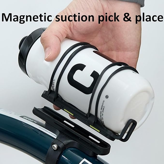 Rcool Quick-Release Magnetic Bike Water Bottle Holder, Sturdy Bike Cup Holder Rack, Bicycle Drink Cage, Secure No-Fall Buckle,with Straps and Screw Tool, Black,for 2.25-3.94" Bottles
