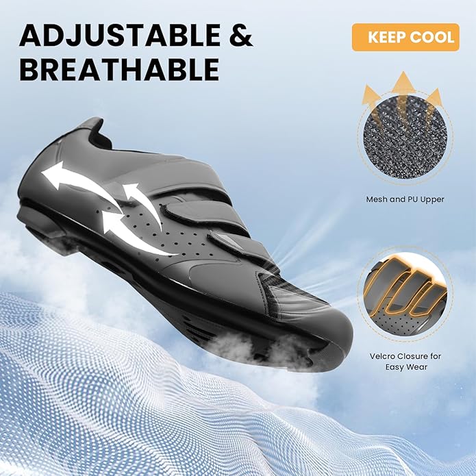 Men's Cycling Shoes – 2 & 3 Bolt Look Delta Cleat Spin Bike Shoes - Compatible with SPD Clips – Perfect for Indoor & Outdoor Road Cycling