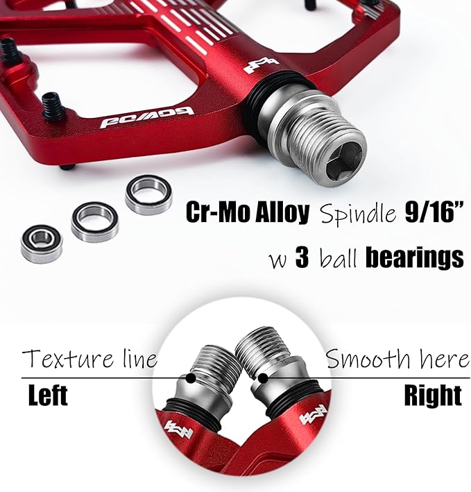 MTB Pedals Flat, Gravel Bike Pedals Flat, Light CNC Aluminum Alloy Platform Pedal w 3 Bearings Cr-Mo Spindle, Grippy Bicycle Pedals w 16pcs Pins, Mountain Bike Pedals Adult Child BMX Bike 9/16"