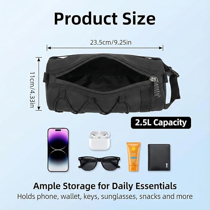 2.5L Bike Handlebar Bag, Waterproof Bicycle Front Bag with 2-Point Secure Straps, Lightweight Bike Pouch for Mountain Road Bikes and Commuting, Black 9.25 x 4.33 inch