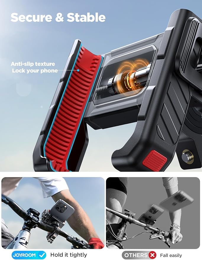 JOYROOM Motorcycle Bike Phone Mount Holder - Bicycle Handlebar Cell Phone Holder - Stroller Scooter Phone Clip for iPhone Samsung Galaxy 4.7''-7'' Smartphones