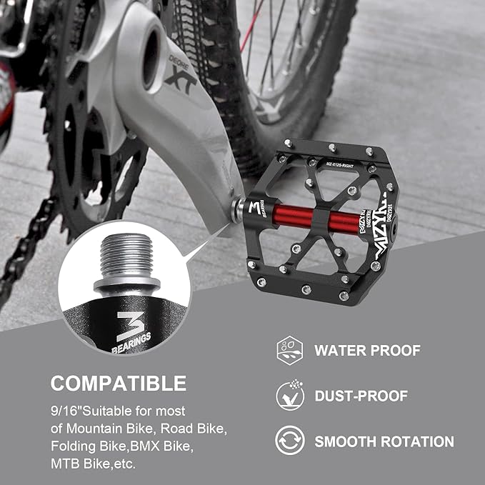 MZYRH Road/Mountain Bike Pedals,Lightweight 3 Bearings Bicycle Pedals,9/16” Aluminum Alloy Flat Pedals for Road Mountain BMX MTB Bike