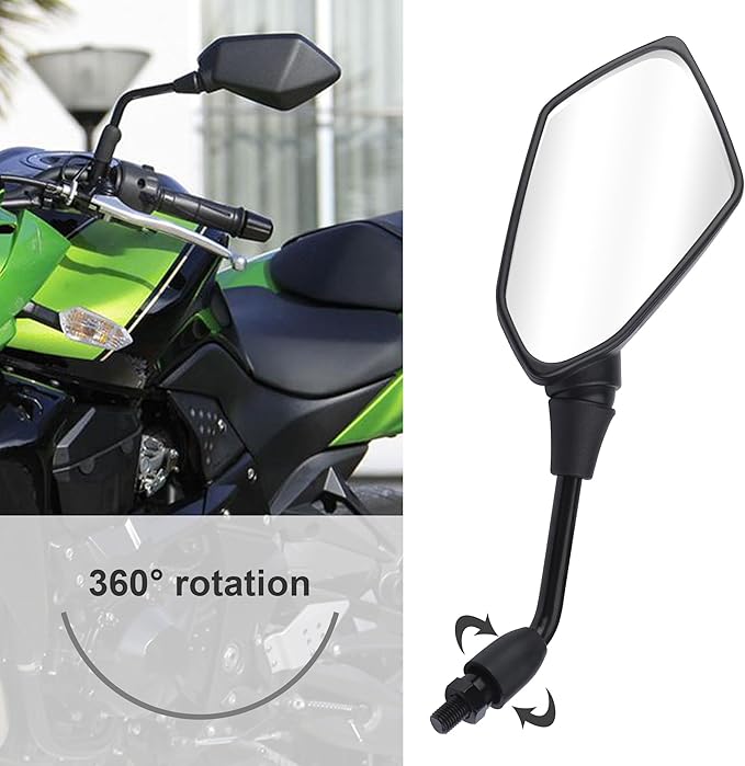 2PCS Motorcycle Mirrors,360° Adjustable Motorcycle Side Mirrors with 8mm & 10mm Bolt,HD Motorcycle Mirrors for Handlebars Wide Angle Rear View Mirror Fits Scooter,Dirt Bike,ATV (Black)