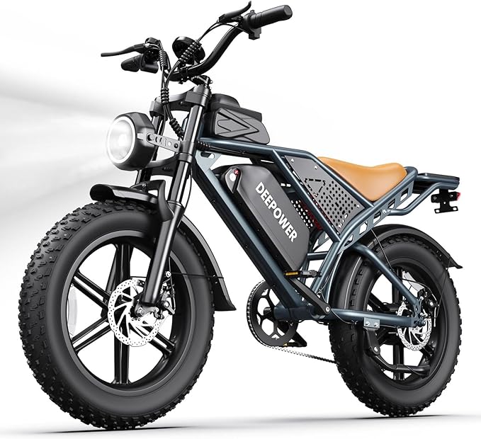 DEEPOWER Electric Bike for Adults,2000W Peak Motor&32MPH Electric Dirt Bike，48V 20AH/35AH/60AH Battery, 70-160 Max Miles,Dual Suspension Ebikes for Adults, 20" Fat Tire E Bike