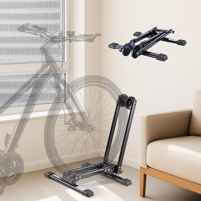 VEVOR Bike Rack, Upright Bike Stand Floor for 16 to 27.5 Inch Mountain & Road Bikes, Vertical & Horizontal Bicycle Stand for Secure Parking and Storage in Garage, Truck Bed, Indoor, Outdoor, Black