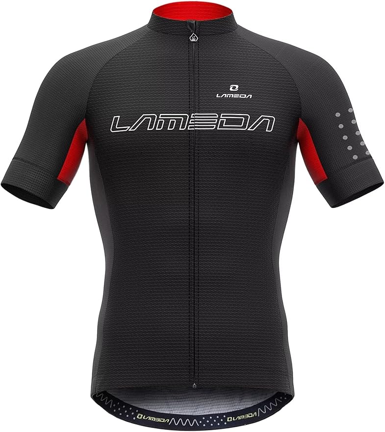 LAMEDA Men's Cycling Jersey Breathable Lightweight Short Sleeve Elastic Pro Road Bike Shirt Full Zip