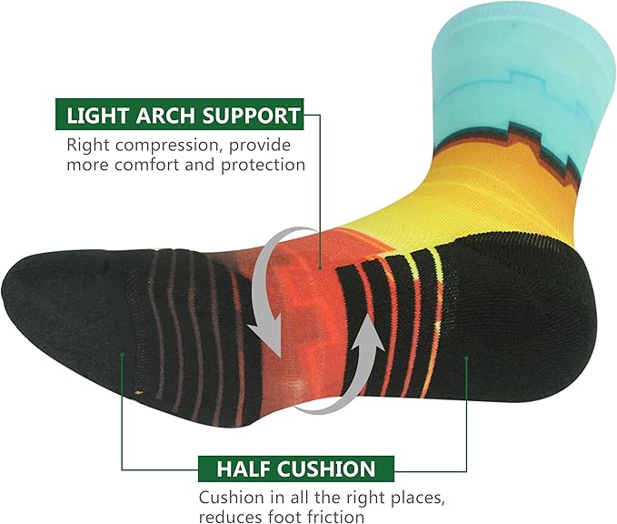 HUSO Hiking Socks Men Women Fashion Novelty Digital Printing Sports Crew Socks 3, 4 Pairs