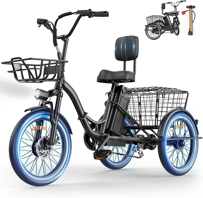 Electric Tricycle for Adults, Peak 1200W Electric Trike, Foldable Electric Bike with 468Wh/720Wh/960Wh Removable Battery, Step-Thru 3 Wheel Electric Bikes for Women Men, 20 Tire
