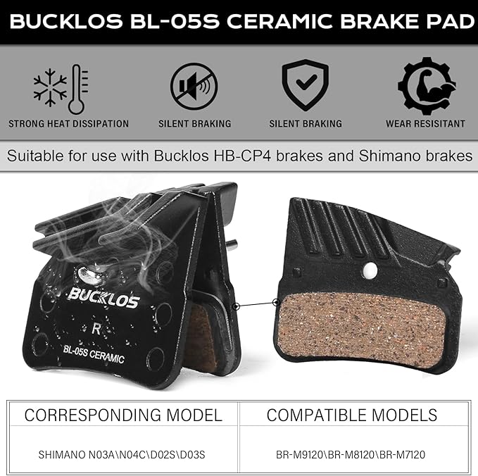 BUCKLOS MTB Hydraulic Disc Brake Set 4 Pistons Front 850mm and Rear 1550mm Hydraulic Brakes with Aluminum Alloy Lever with Caliper Ceramic Brake Pad Fit Mountain Bike,Ebike,Fat Bike HB-CP4 (Pre-Bled)