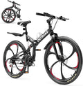 26 inch Folding Mountain Bike, Carbon Steel Frame and 21 Speed, Double Disc Brake and Dual Suspension Folding Bike for Adults/Men/Women, Easy Assembly Bicycle(Black/Green/Orange)