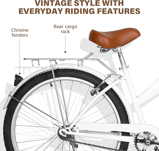 WEIZE Beach Cruiser Bike, 26 inch Commuter Bicycle for Adult Men and Women,High-Carbon Steel/Front & Rear Fenders, Comfortable City Bikes with Rear Rack or Basket, Ergonomic Upright Design