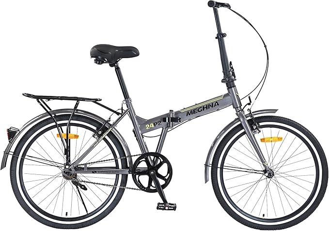 24" Folding City Bikes Steel Frame 7 Speed Folding Bikes,Lightweight Folding Bikes，Folding Commuter Bike for Adults/Men/Student，Bike with Rear Rack，Adjustable Stem，3 Colors